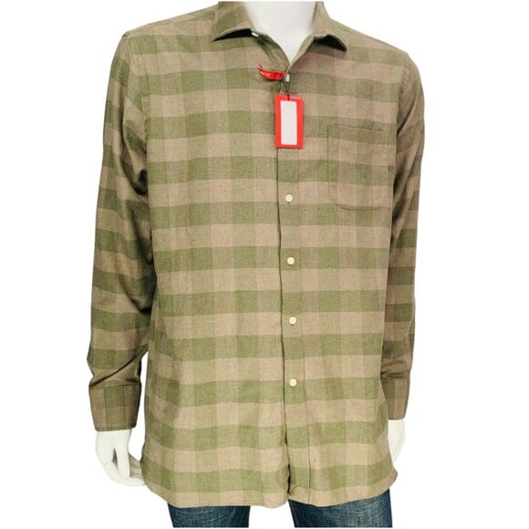 NEW Cremieux Mens Slim Fit Flannel Shirt Button Front Green Check Size XL - Picture 2 of 14